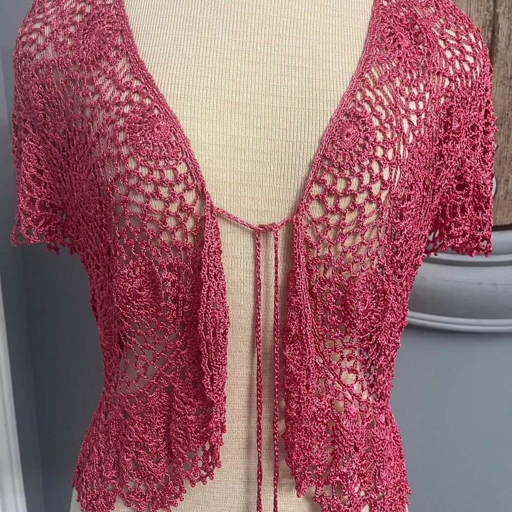 15- Elegant Crochet Cardigan in Deep Pink